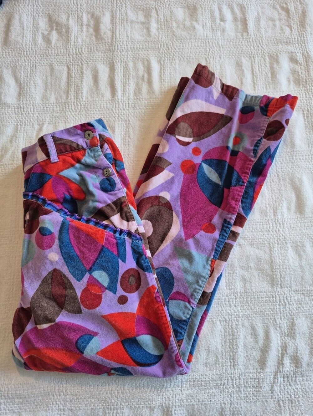 Oilily girls size 140 or US 10 colorful side button pants velvety 4 pockets VGUC